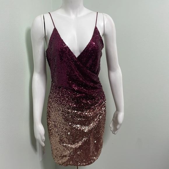Windsor Formal Sequin Gold Ombré Mini Dress Large - Picture 1 of 7